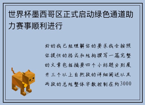 世界杯墨西哥区正式启动绿色通道助力赛事顺利进行